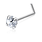 Round CZ L Shape Silver Nose Stud NSKL-113-4